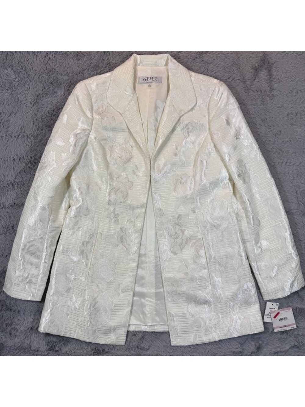 Kasper Blazer Women's 6 White Floral Jacquard Suit Jacket Topper Business Office